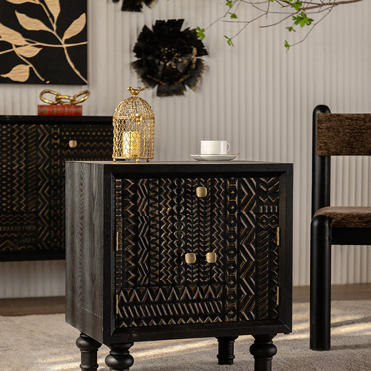 Contemporary Retro Rectangular Tabletop Solid Wood Metal 1-Cabinet For Bedroom