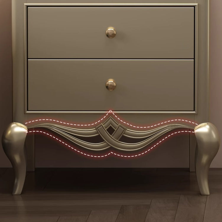 Traditional French Panels Champagne Gold Nightstand With Cabriole Legs 2-Drawer For Bedroom
