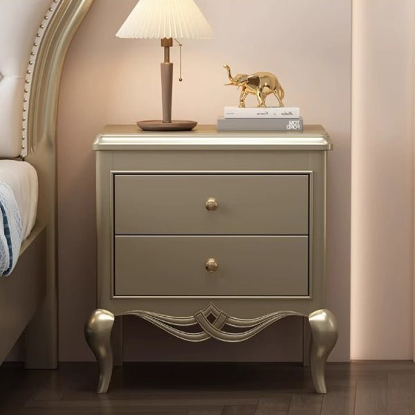Traditional French Panels Champagne Gold Nightstand With Cabriole Legs 2-Drawer For Bedroom