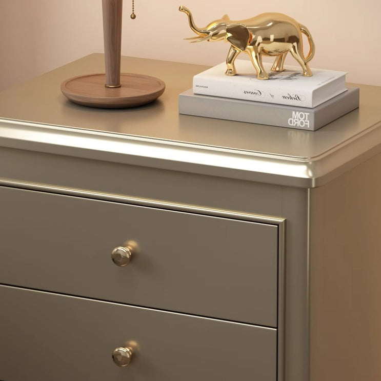 Traditional French Panels Champagne Gold Nightstand With Cabriole Legs 2-Drawer For Bedroom