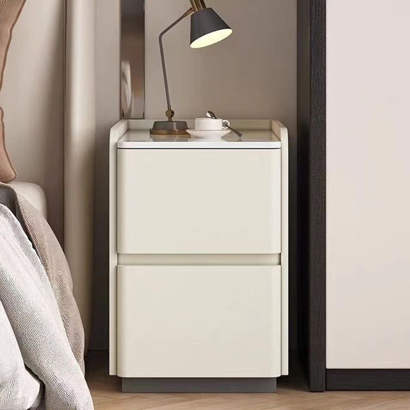 Modern Minimalist Rectangular Tabletop Rock Plate Solid Wood Microfiber Leather 2-Drawer For Bedroom
