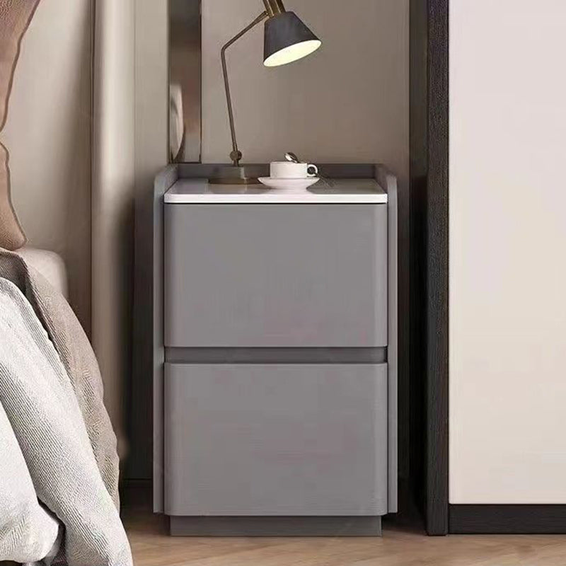 Modern Minimalist Rectangular Tabletop Rock Plate Solid Wood Microfiber Leather 2-Drawer For Bedroom