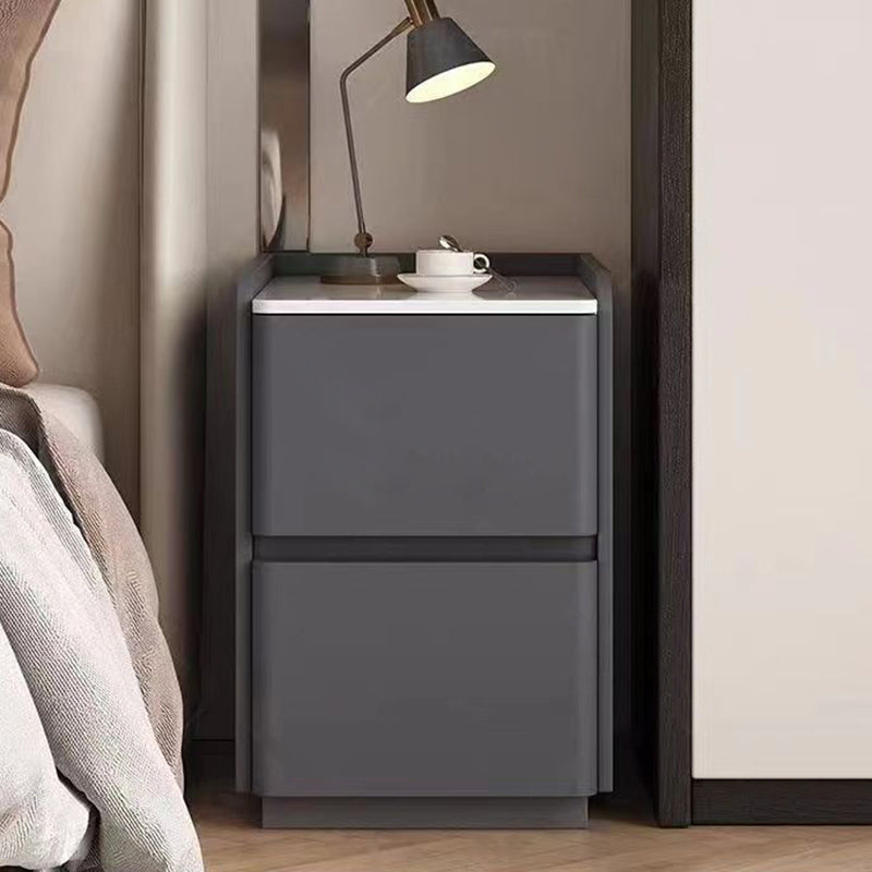 Modern Minimalist Rectangular Tabletop Rock Plate Solid Wood Microfiber Leather 2-Drawer For Bedroom