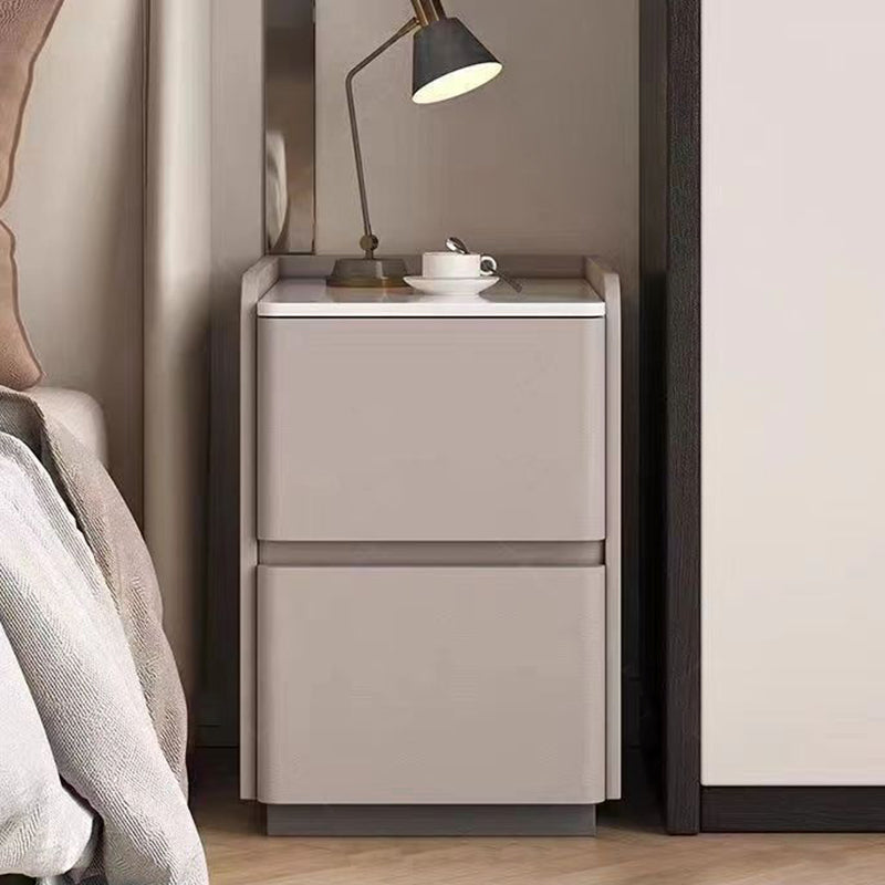 Modern Minimalist Rectangular Tabletop Rock Plate Solid Wood Microfiber Leather 2-Drawer For Bedroom