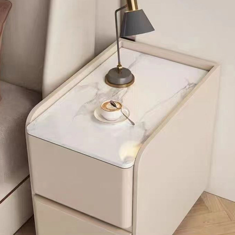 Modern Minimalist Rectangular Tabletop Rock Plate Solid Wood Microfiber Leather 2-Drawer For Bedroom