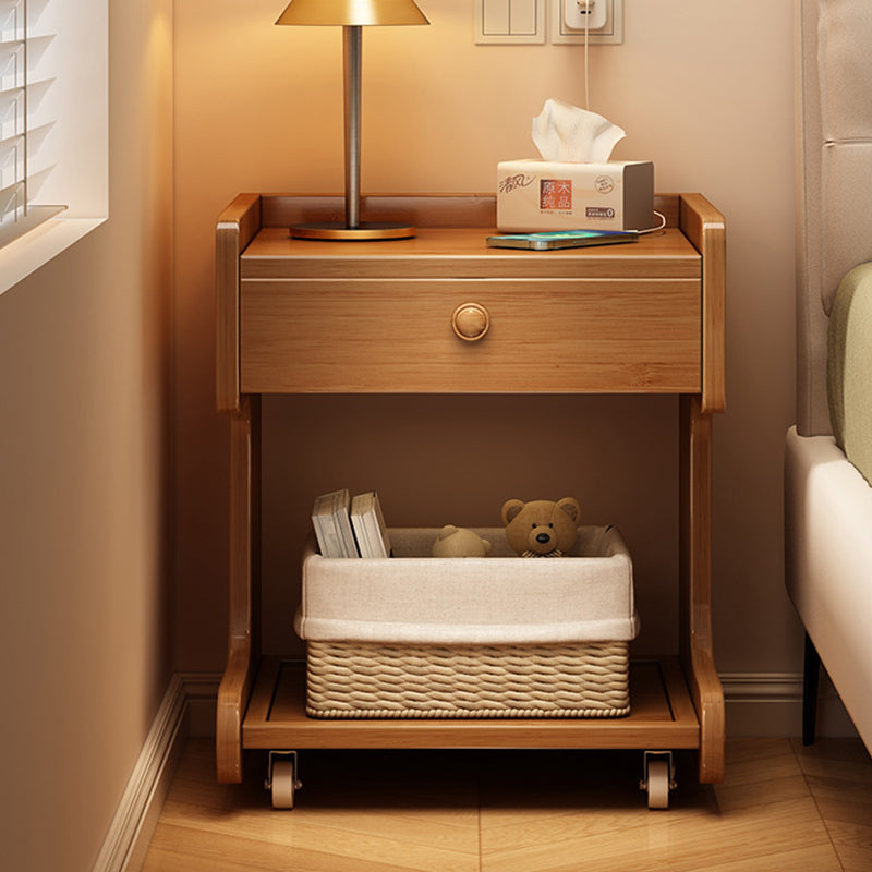 Modern Minimalist Removable Rectangular Desktop Solid Wood Nightstand 1-Drawer For Bedroom