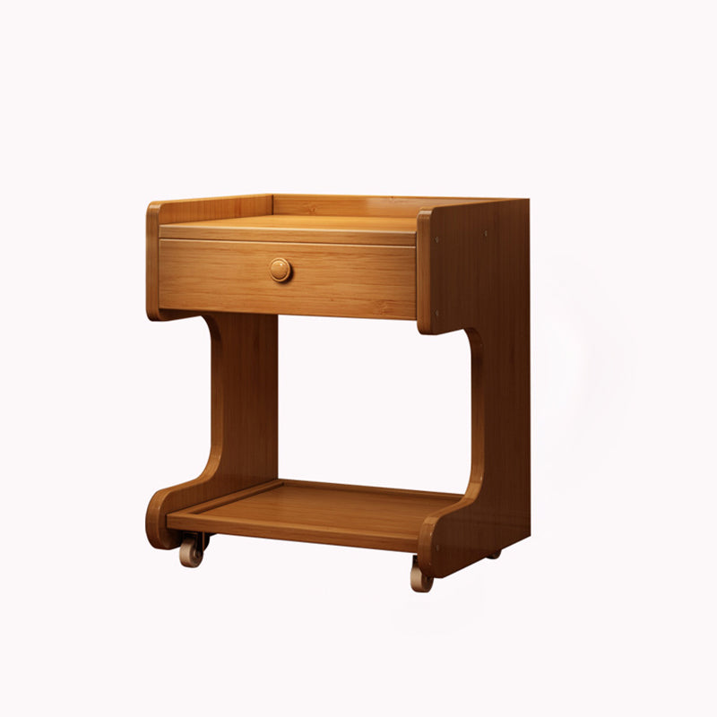 Modern Minimalist Removable Rectangular Desktop Solid Wood Nightstand 1-Drawer For Bedroom