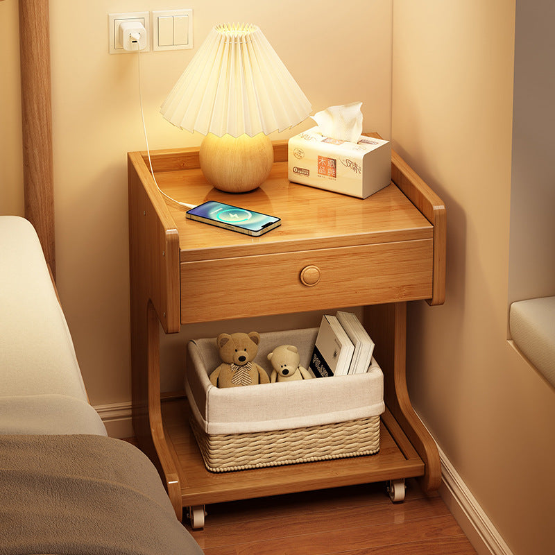 Modern Minimalist Removable Rectangular Desktop Solid Wood Nightstand 1-Drawer For Bedroom