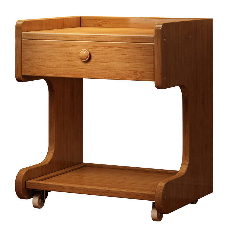 Modern Minimalist Removable Rectangular Desktop Solid Wood Nightstand 1-Drawer For Bedroom