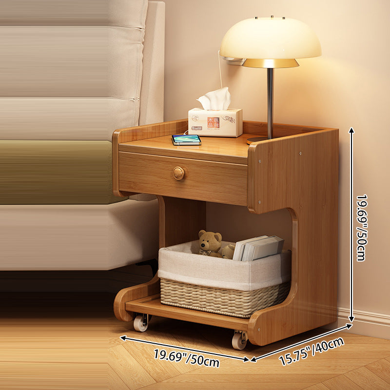 Modern Minimalist Removable Rectangular Desktop Solid Wood Nightstand 1-Drawer For Bedroom