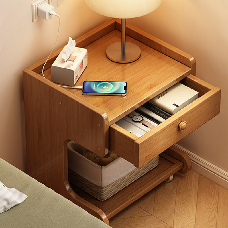 Modern Minimalist Removable Rectangular Desktop Solid Wood Nightstand 1-Drawer For Bedroom