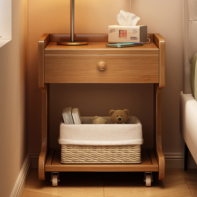 Modern Minimalist Removable Rectangular Desktop Solid Wood Nightstand 1-Drawer For Bedroom