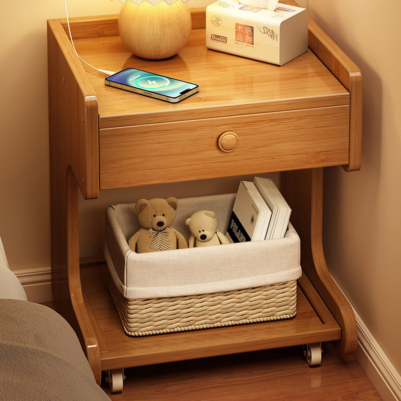 Modern Minimalist Removable Rectangular Desktop Solid Wood Nightstand 1-Drawer For Bedroom