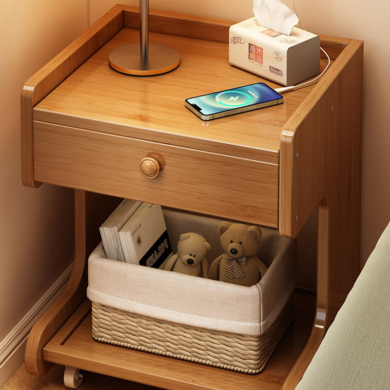 Modern Minimalist Removable Rectangular Desktop Solid Wood Nightstand 1-Drawer For Bedroom