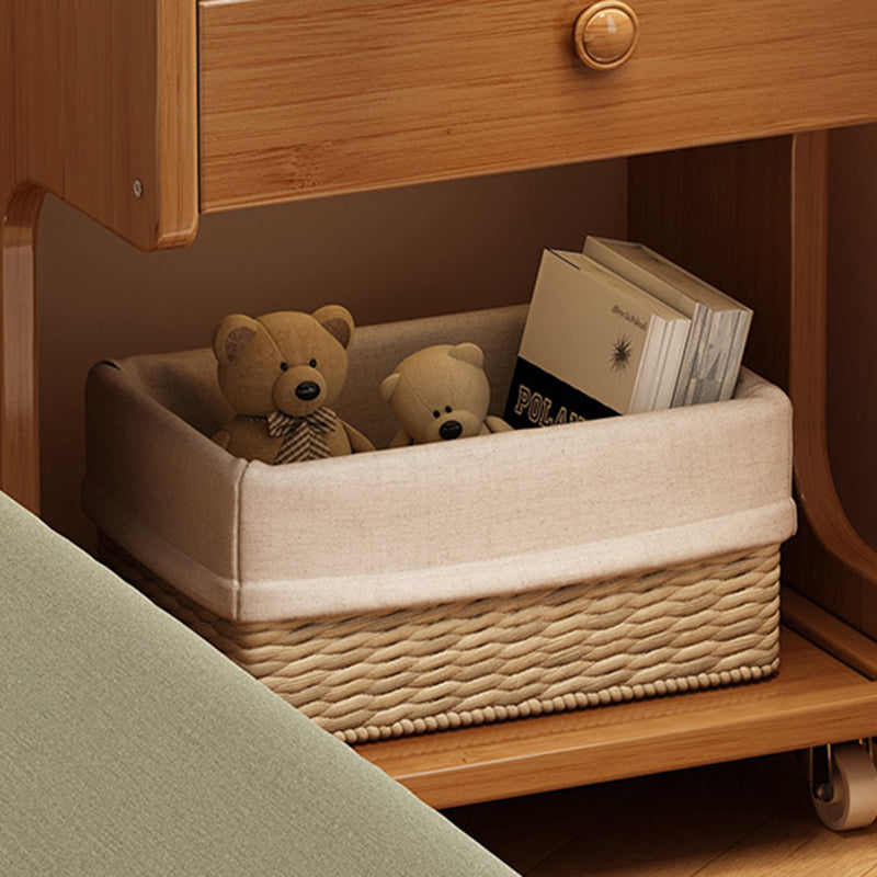 Modern Minimalist Removable Rectangular Desktop Solid Wood Nightstand 1-Drawer For Bedroom