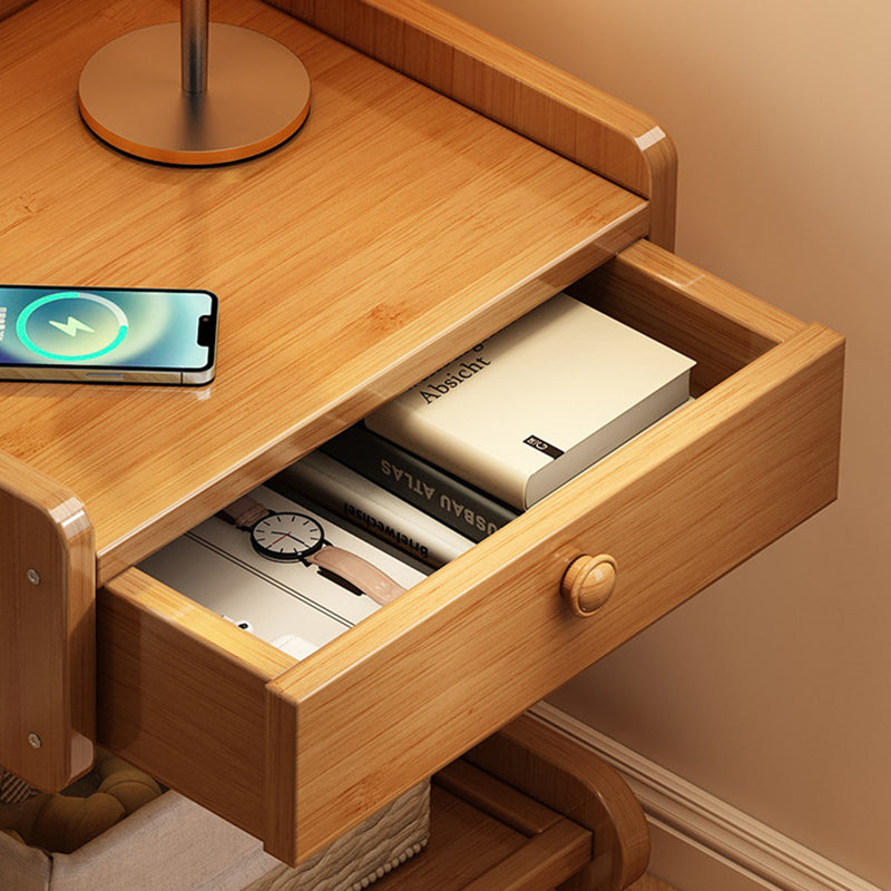 Modern Minimalist Removable Rectangular Desktop Solid Wood Nightstand 1-Drawer For Bedroom