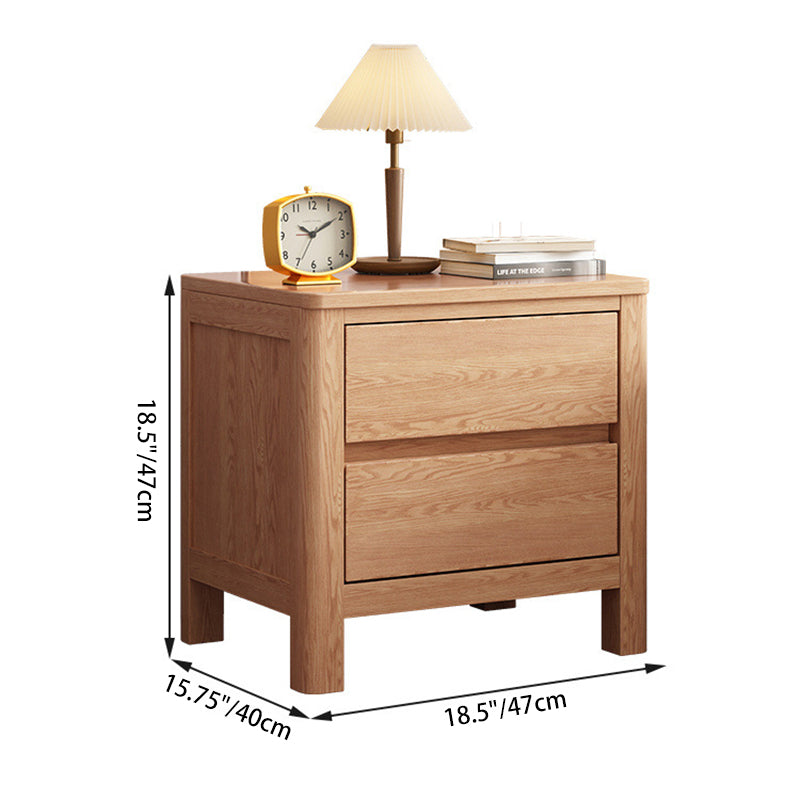 Contemporary Scandinavian Rectangular Tabletop Oak Wood Nightstand 2-Drawer For Bedroom