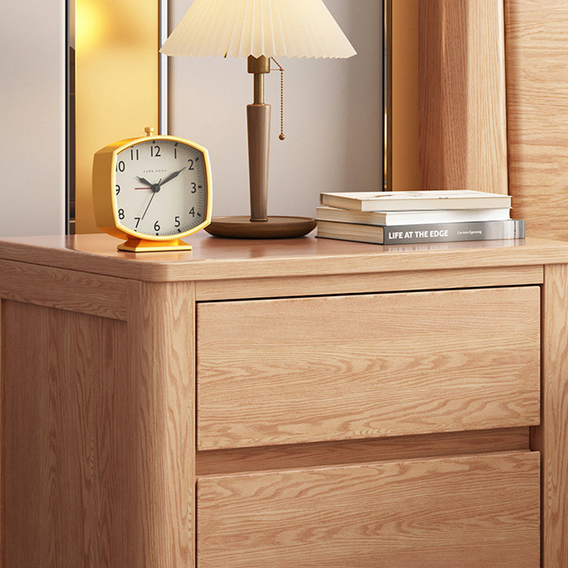 Contemporary Scandinavian Rectangular Tabletop Oak Wood Nightstand 2-Drawer For Bedroom