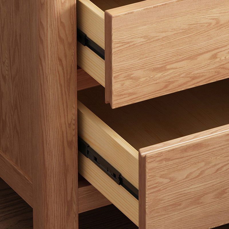 Contemporary Scandinavian Rectangular Tabletop Oak Wood Nightstand 2-Drawer For Bedroom