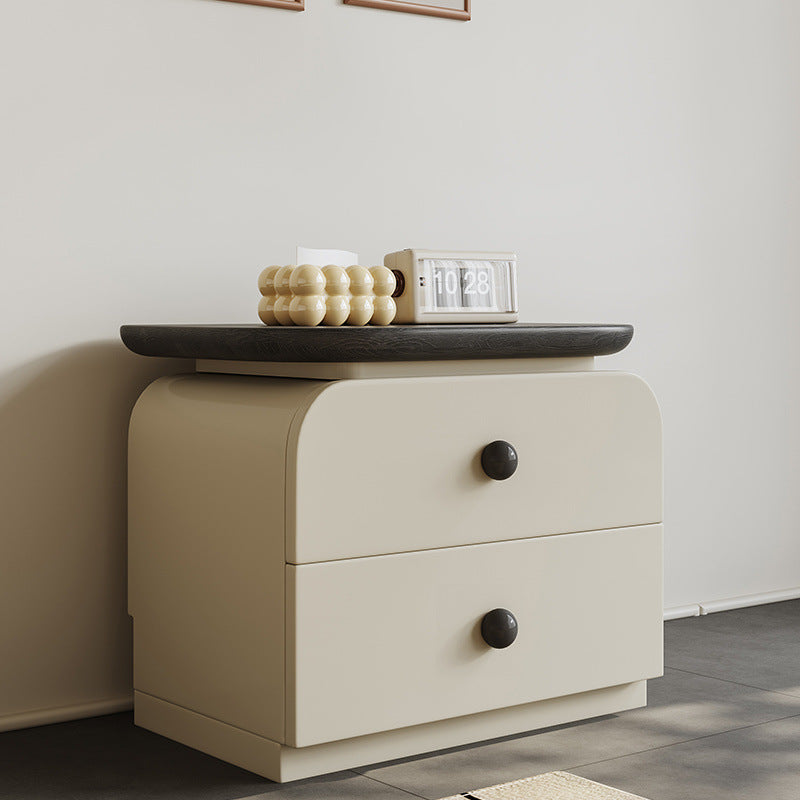Traditional Vintage Square Solid Wood Rubberwood Nightstand 2-Drawer For Bedroom