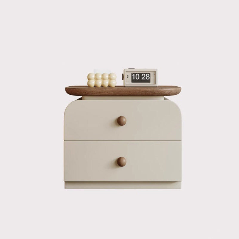 Traditional Vintage Square Solid Wood Rubberwood Nightstand 2-Drawer For Bedroom