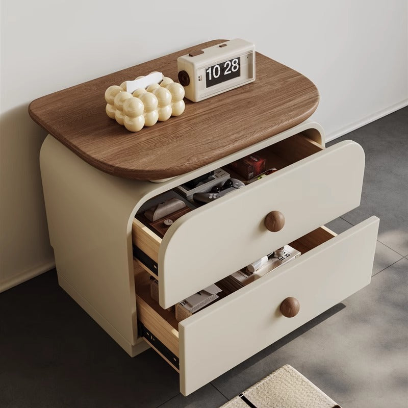 Traditional Vintage Square Solid Wood Rubberwood Nightstand 2-Drawer For Bedroom
