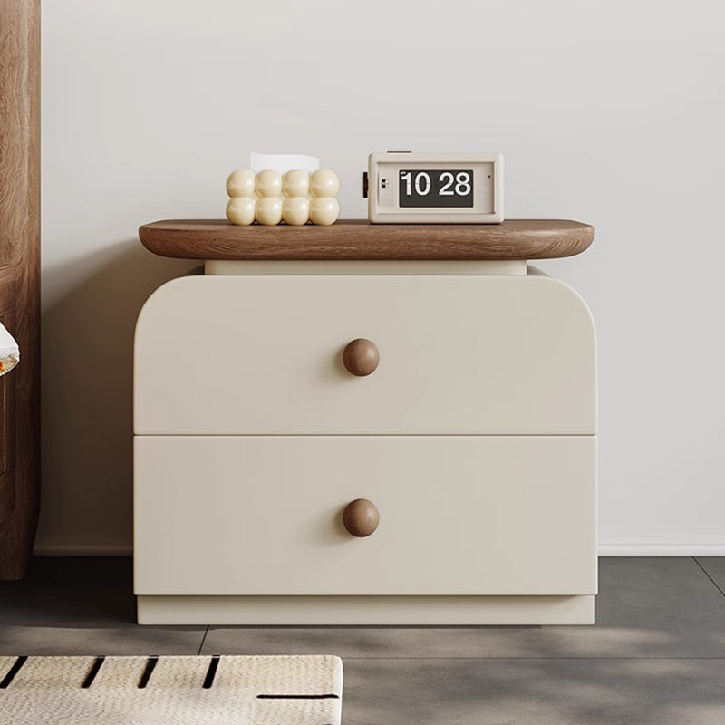 Traditional Vintage Square Solid Wood Rubberwood Nightstand 2-Drawer For Bedroom