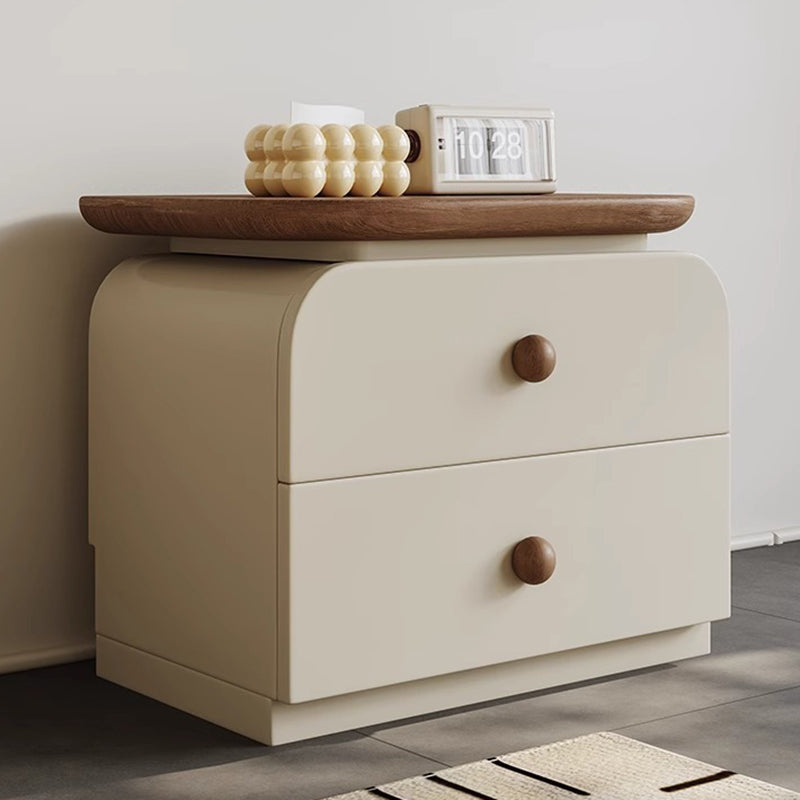 Traditional Vintage Square Solid Wood Rubberwood Nightstand 2-Drawer For Bedroom