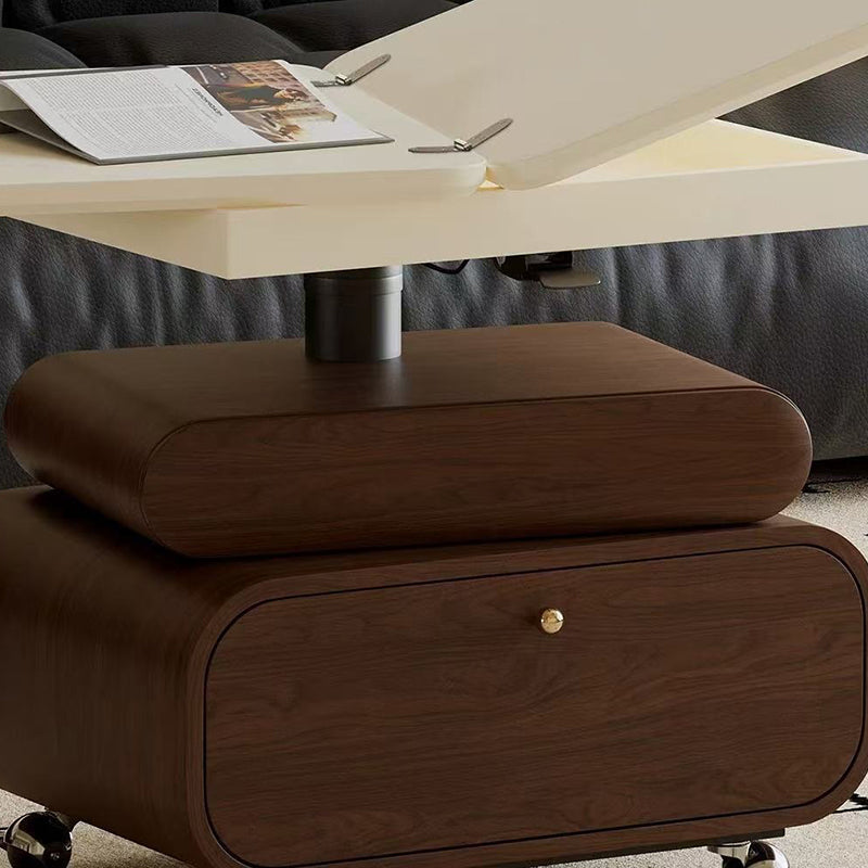 Traditional Vintage Foldable Rectangular Solid Wood Metal Movable Rotatable Coffee Table 2-Drawer For Bedroom