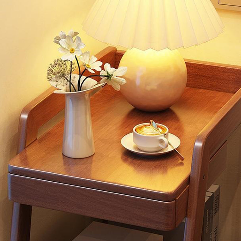 Modern Minimalist Trapezoid Rubberwood Pine Wood Multi-Layer Boards Movable End Table 2-Tier For Bedroom