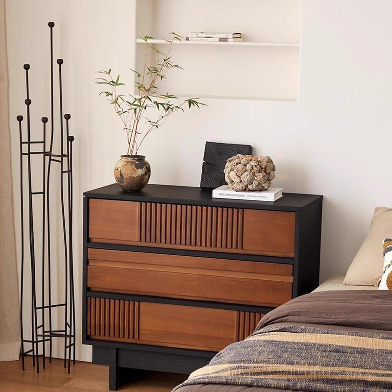 Traditional Vintage Rectangular Solid Wood Rubberwood & Solid Wood Multi-Layer Board Storage Cabinet 3-Cabinet For Bedroom