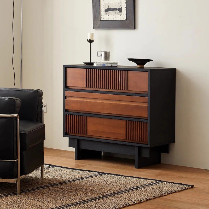 Traditional Vintage Rectangular Solid Wood Rubberwood & Solid Wood Multi-Layer Board Storage Cabinet 3-Cabinet For Bedroom