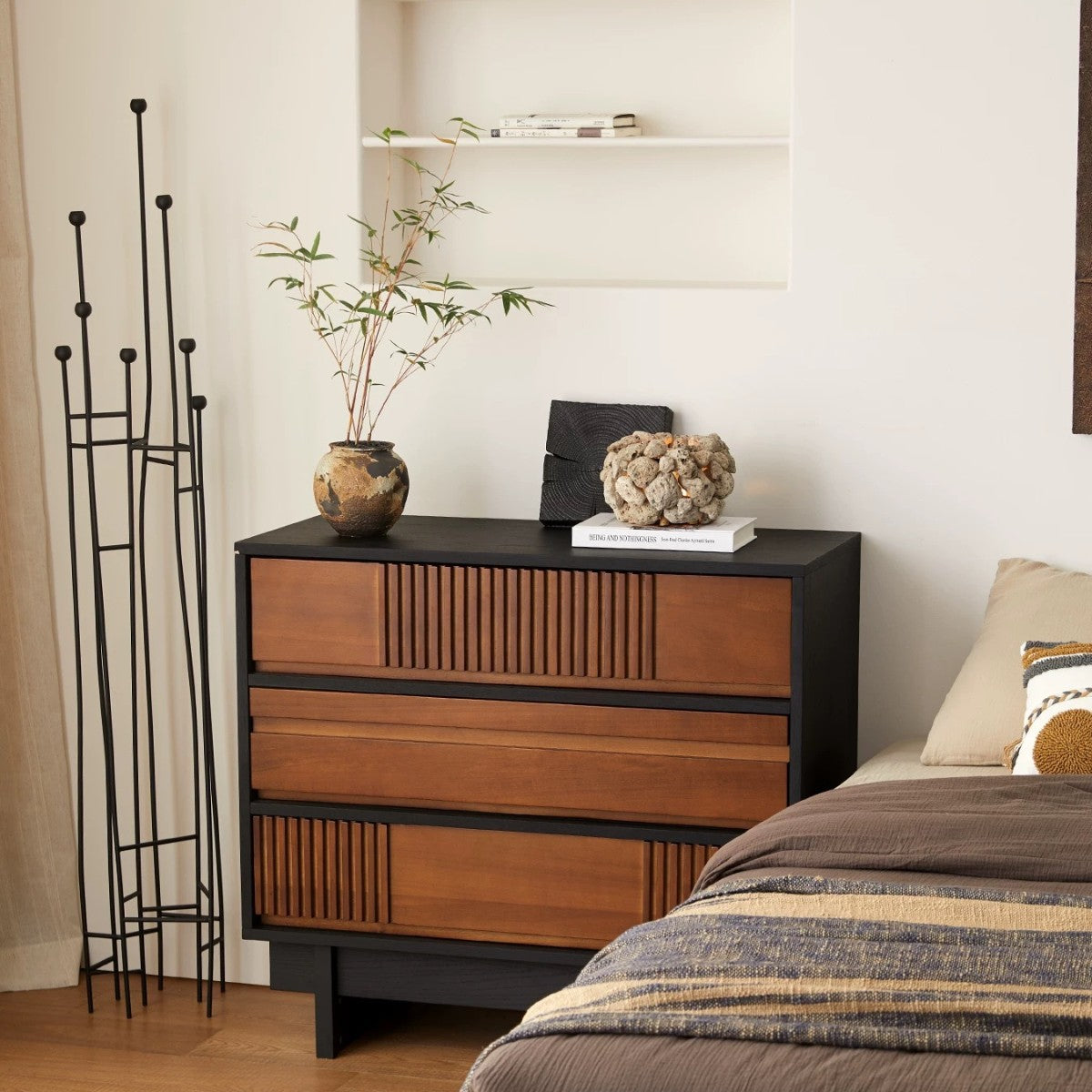Traditional Vintage Rectangular Solid Wood Rubberwood & Solid Wood Multi-Layer Board Storage Cabinet 3-Cabinet For Bedroom