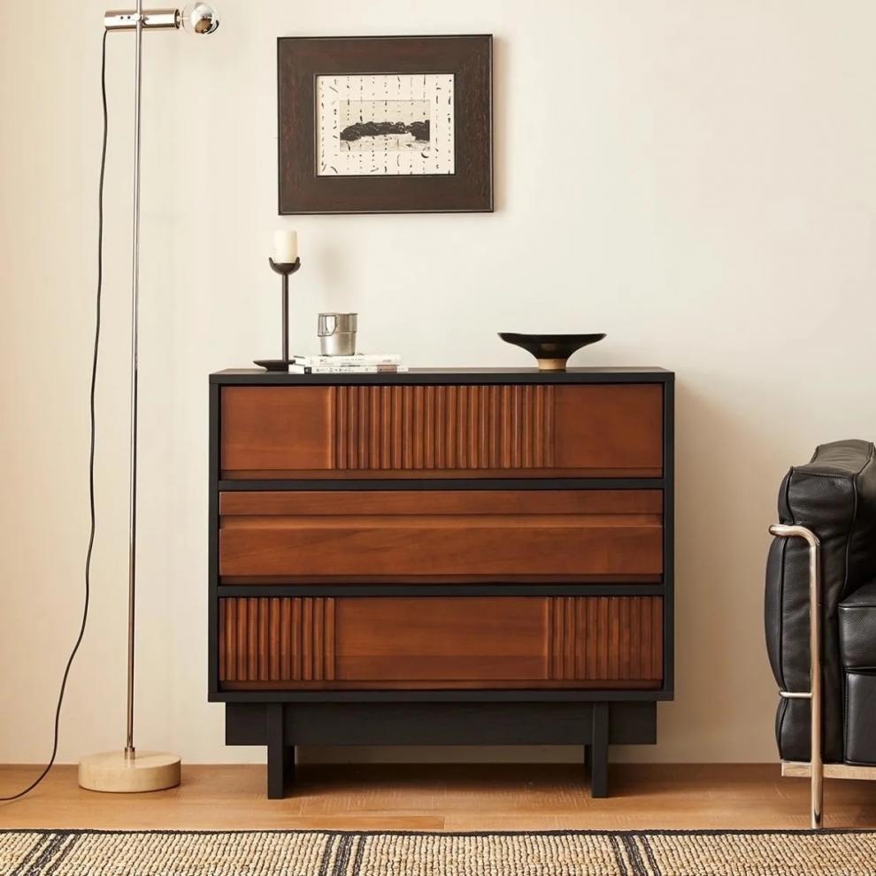 Traditional Vintage Rectangular Solid Wood Rubberwood & Solid Wood Multi-Layer Board Storage Cabinet 3-Cabinet For Bedroom