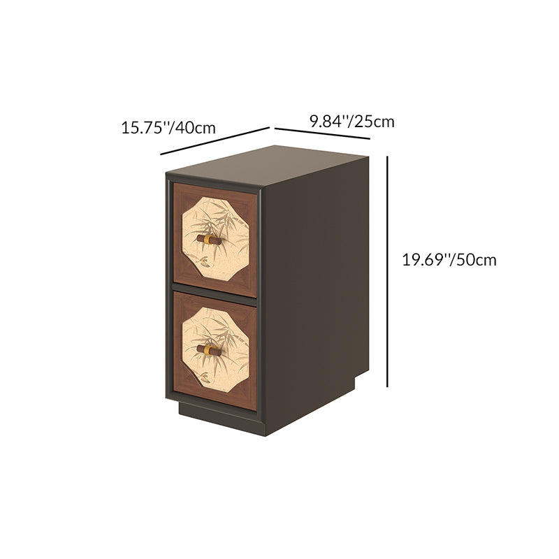 Traditional Chinese Narrow Rectangular Solid Wood Multi-Layer Board Pine Wood Nightstand 2-Drawer For Bedroom