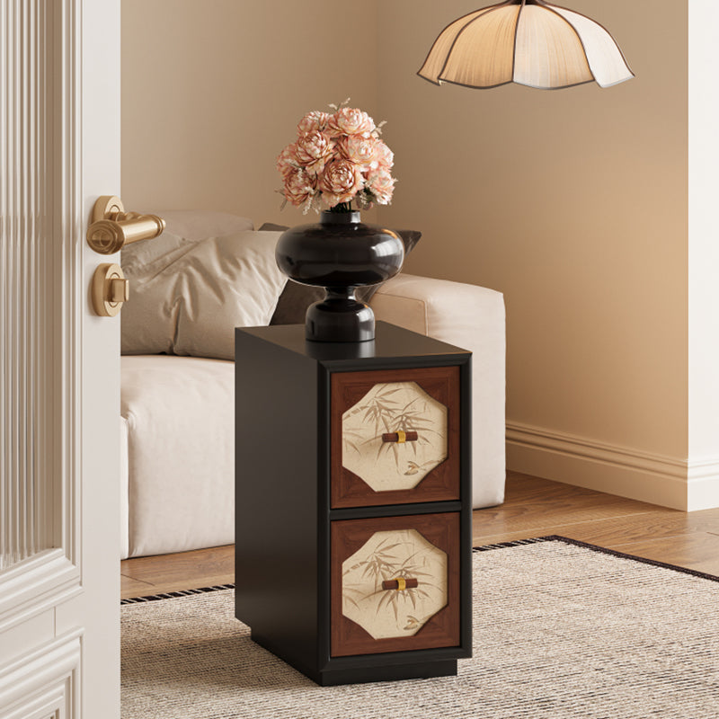 Traditional Chinese Narrow Rectangular Solid Wood Multi-Layer Board Pine Wood Nightstand 2-Drawer For Bedroom