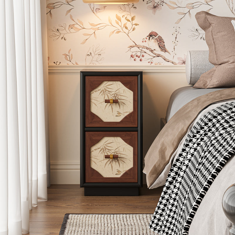 Traditional Chinese Narrow Rectangular Solid Wood Multi-Layer Board Pine Wood Nightstand 2-Drawer For Bedroom