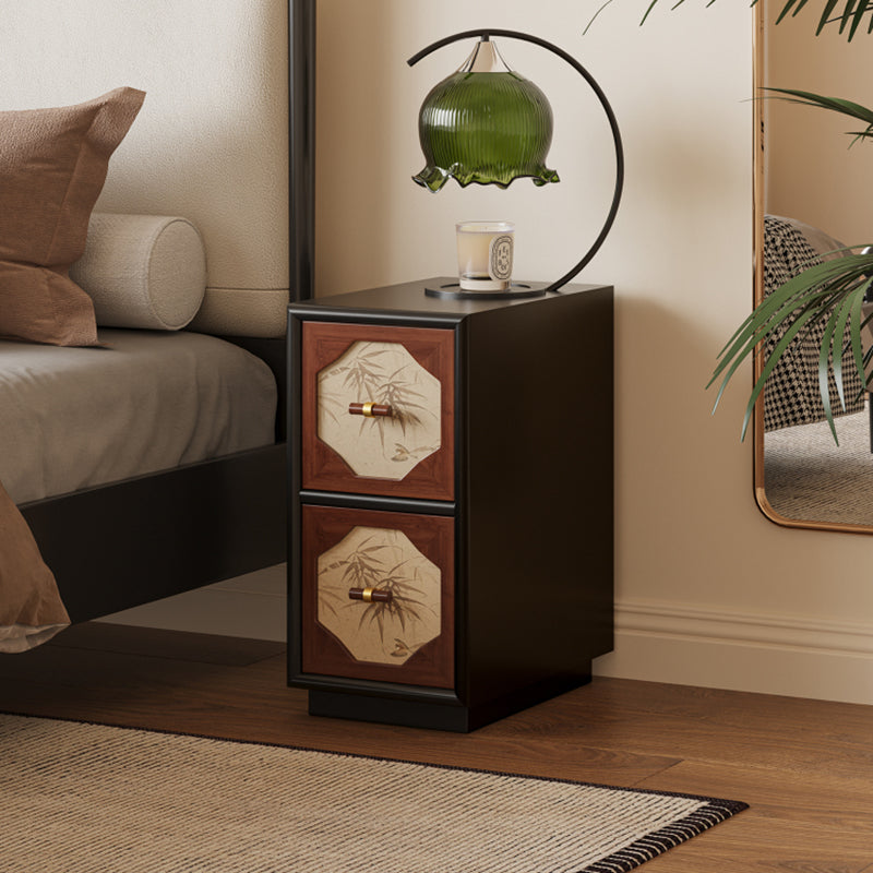 Traditional Chinese Narrow Rectangular Solid Wood Multi-Layer Board Pine Wood Nightstand 2-Drawer For Bedroom