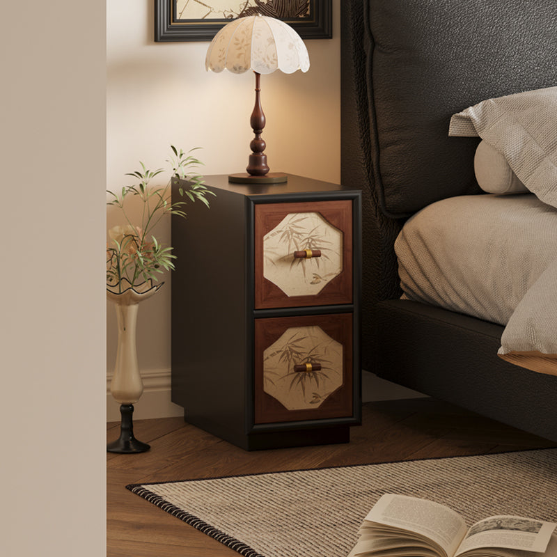 Traditional Chinese Narrow Rectangular Solid Wood Multi-Layer Board Pine Wood Nightstand 2-Drawer For Bedroom