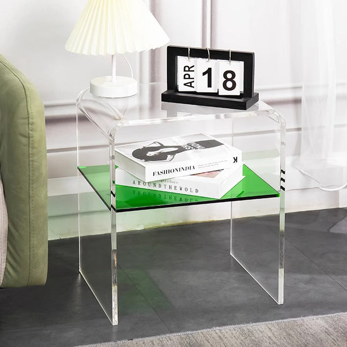 Contemporary Scandinavian Square Curved Acrylic Nightstand 2-Tiers For Bedroom
