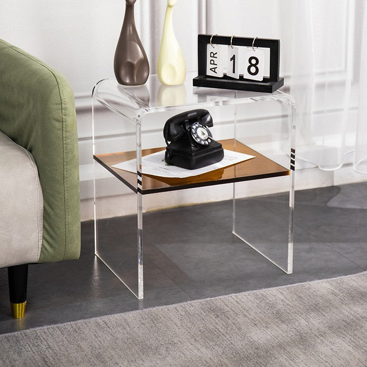 Contemporary Scandinavian Square Curved Acrylic Nightstand 2-Tiers For Bedroom