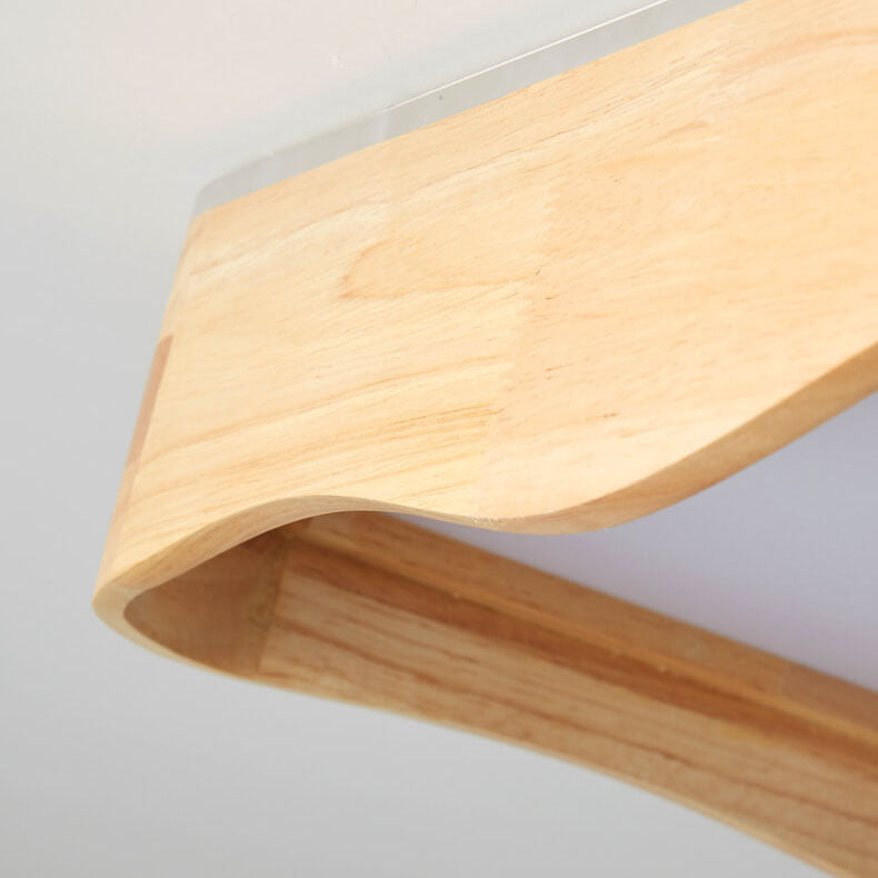 Modern Minimal Wave Rectangular Rubberwood Acrylic LED Flush Mount Lighting