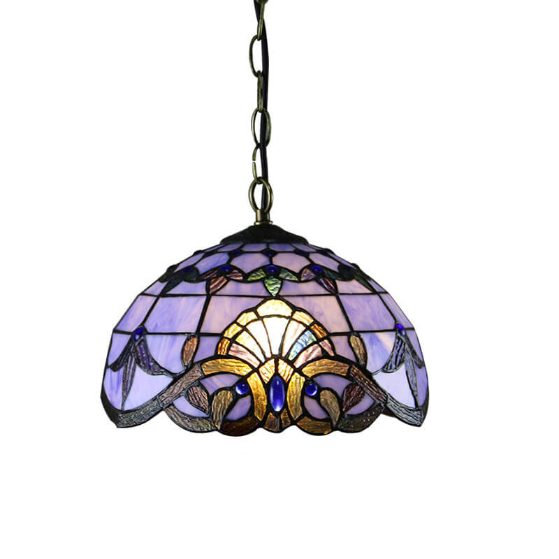 European Tiffany Purple Baroque Dome 1-Light Pendant Light