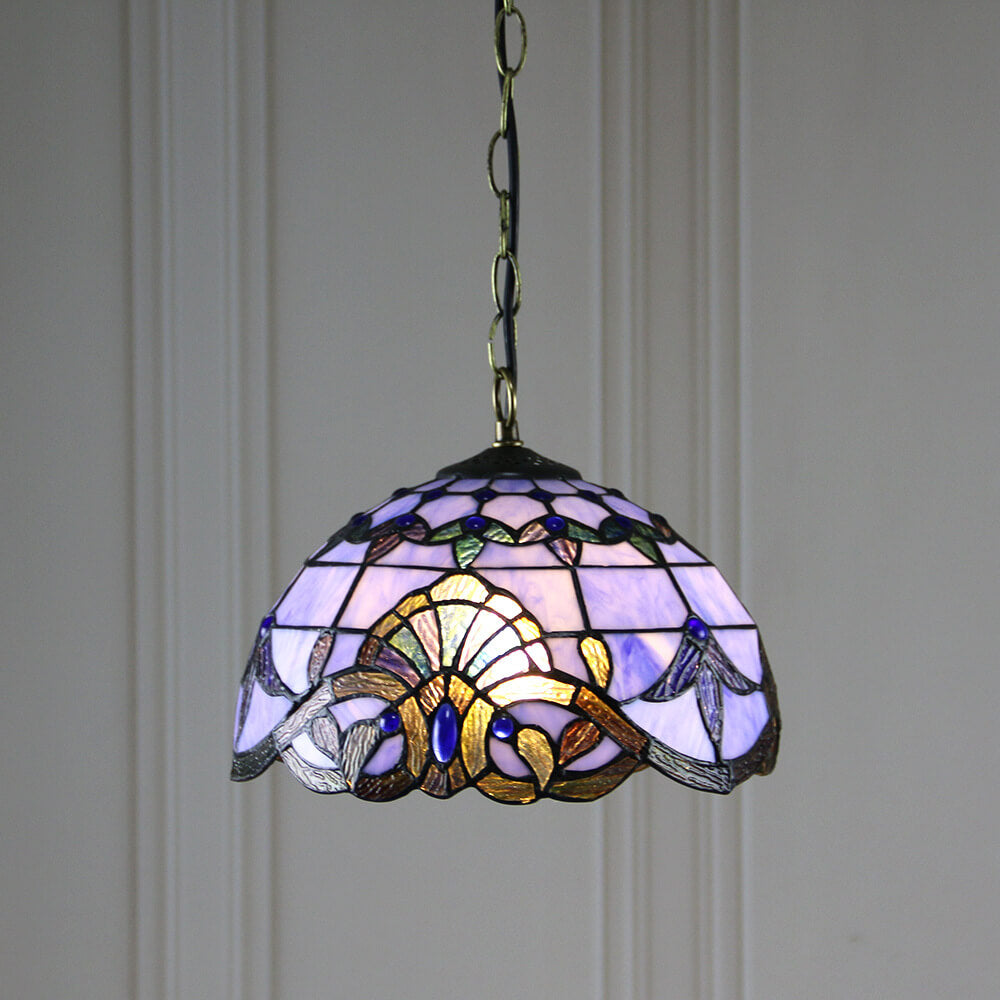 European Tiffany Purple Baroque Dome 1-Light Pendant Light