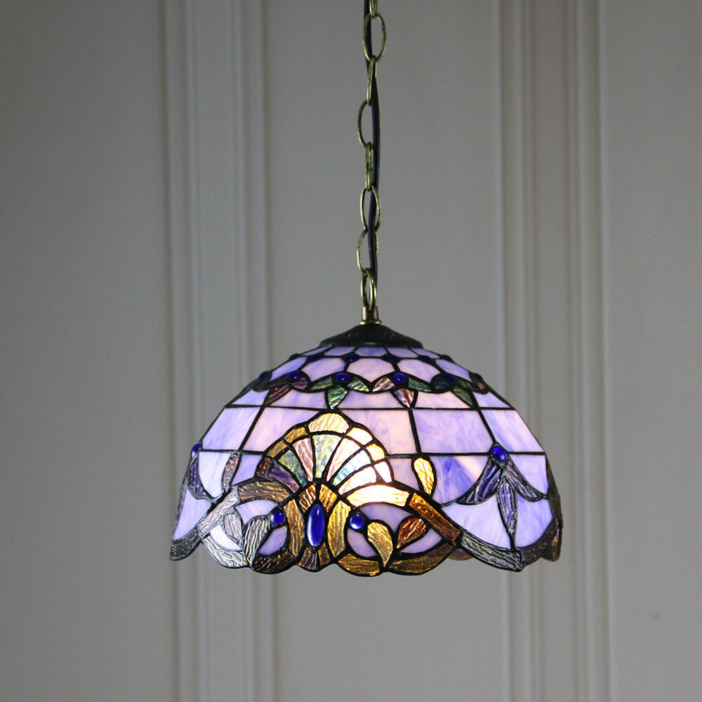 European Tiffany Purple Baroque Dome 1-Light Pendant Light