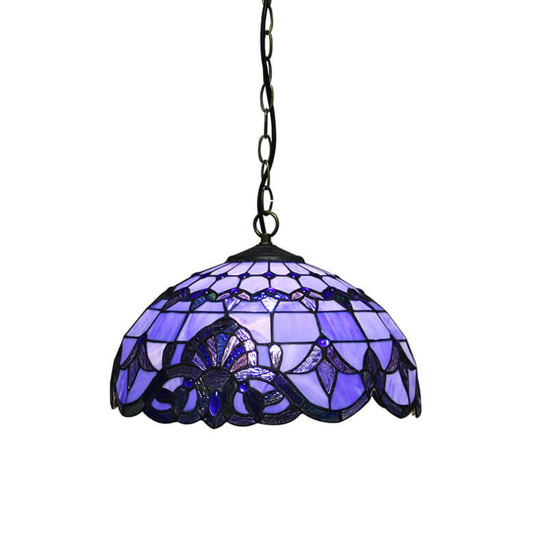 European Tiffany Purple Baroque Dome 1-Light Pendant Light
