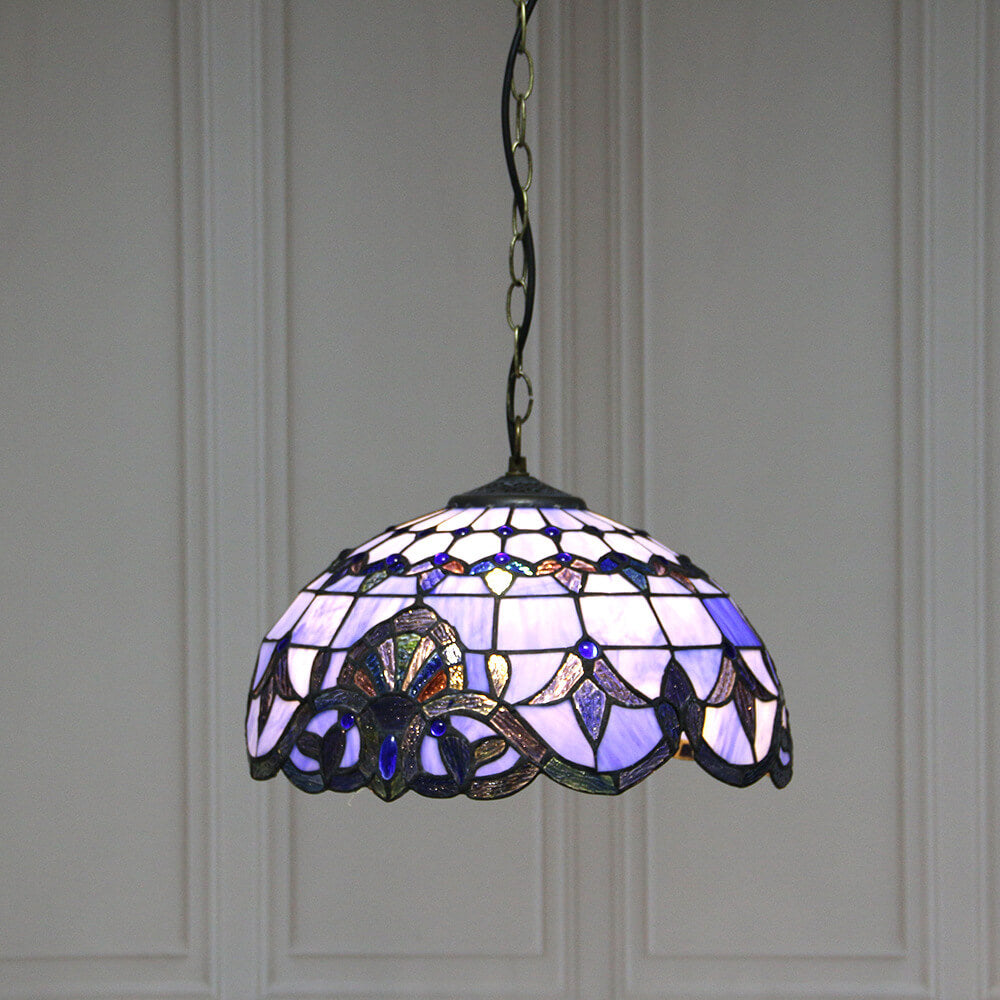European Tiffany Purple Baroque Dome 1-Light Pendant Light
