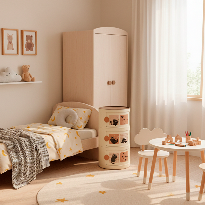 Contemporary Creative Cylindrical ABS Nightstand 2/3 Drawer For Bedroom