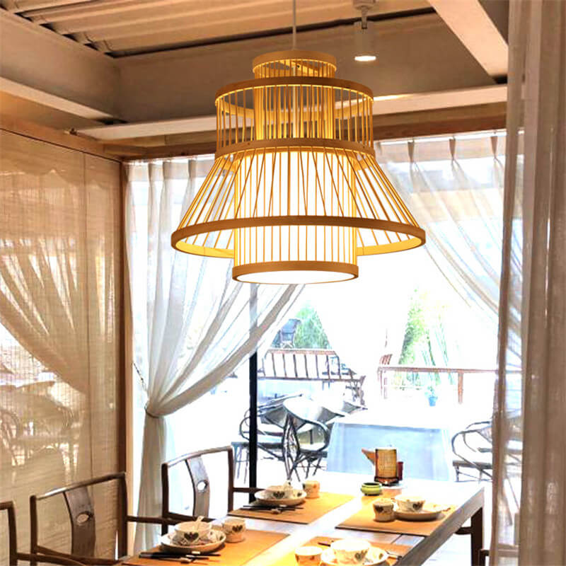 Vintage Bamboo Weaving Wooden Flared 1-Light Pendant Light