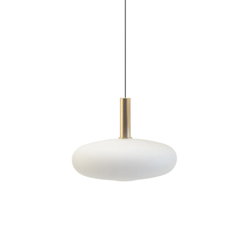 Nordic Milky White Glass Flat Round 1-Light Pendant Light